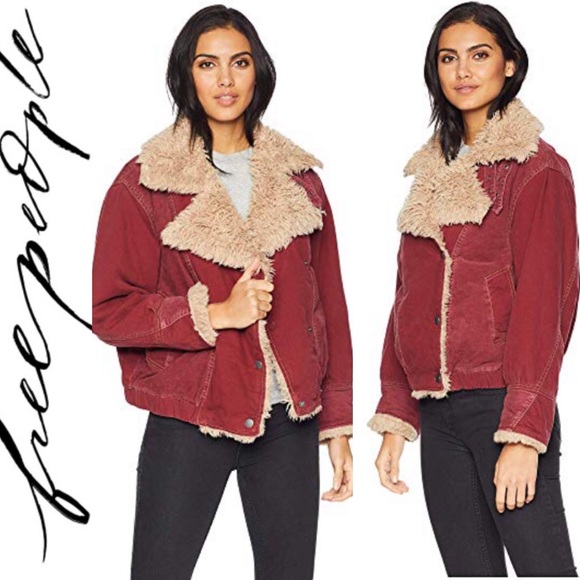 owen wine red oversized sherpa jacket 